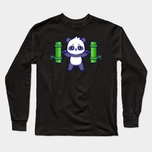 Cute Panda Lifting Bamboo Barbell Cartoon Long Sleeve T-Shirt